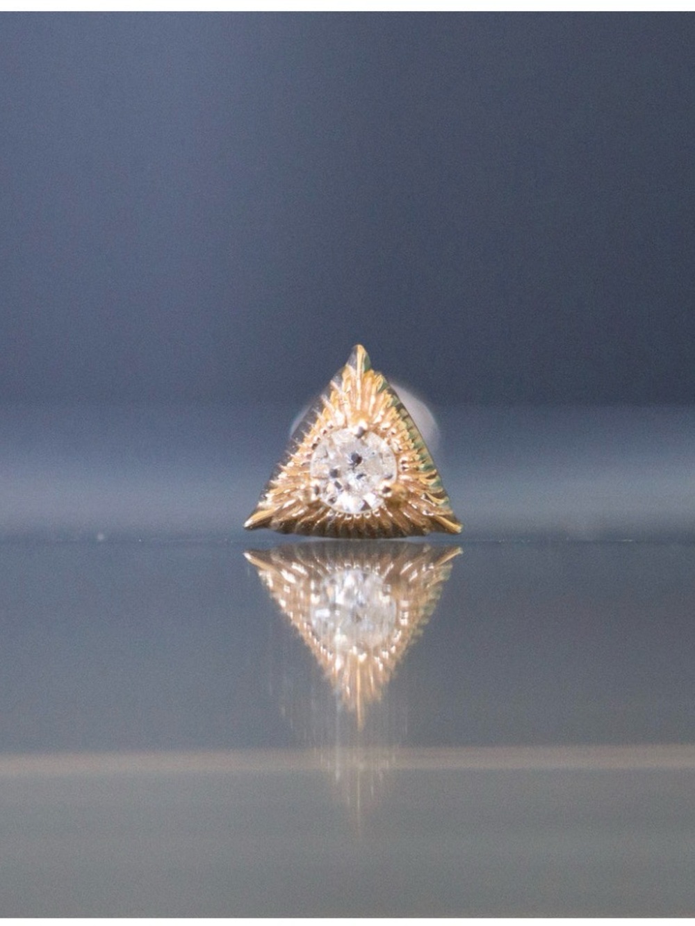 Triangle Ray by Sacred Symbols 14k Solid YG w/Emerald Threadless End